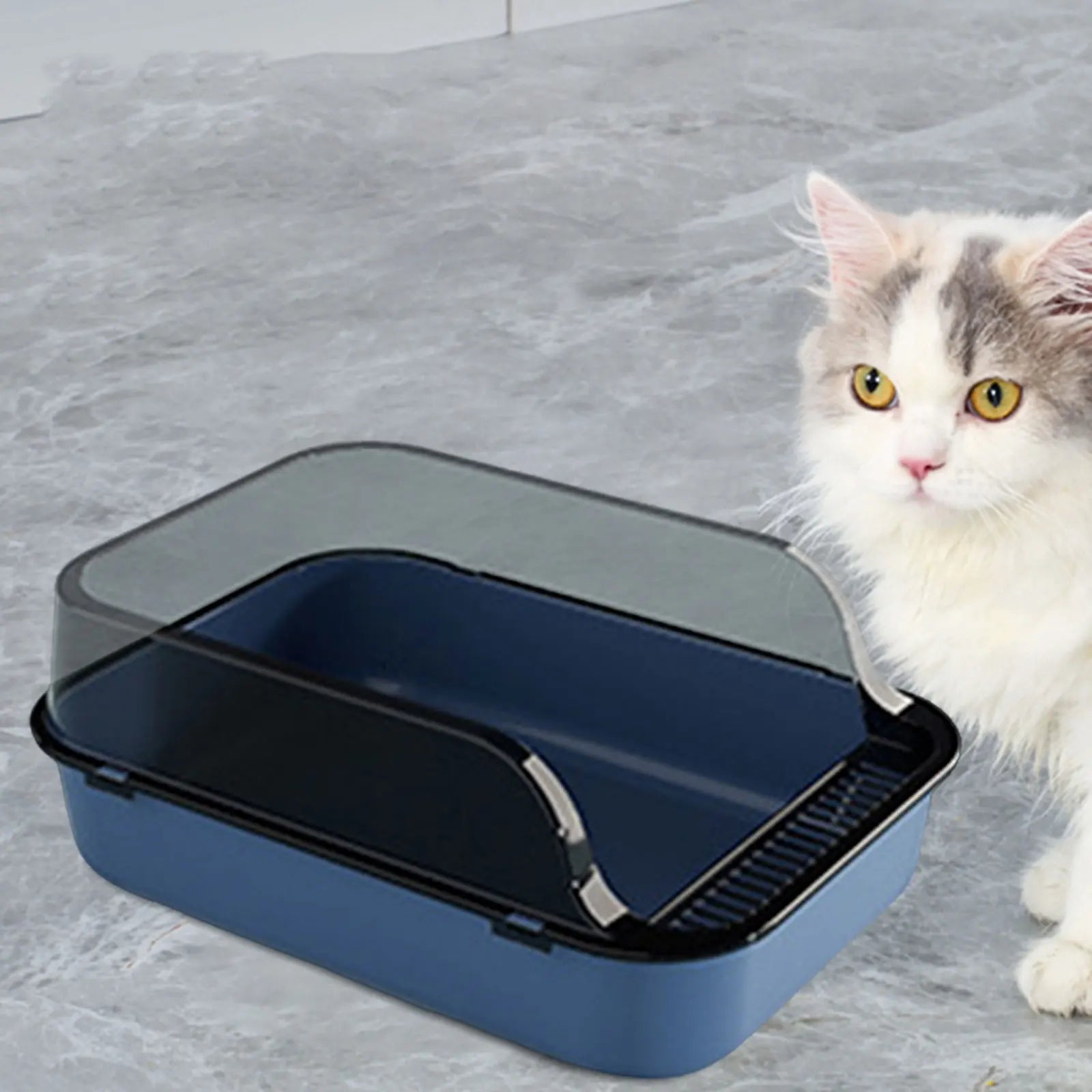 Semi-Enclosed Cat Litter Box with Frame – Large & Easy Clean