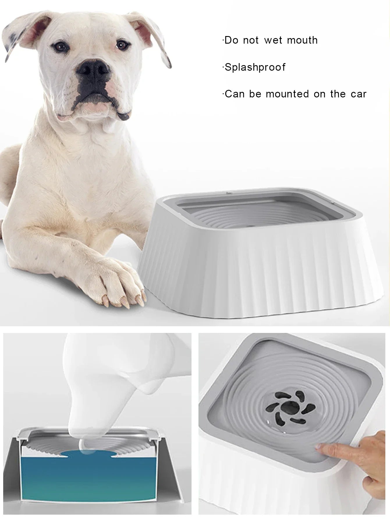 No Spill Pet Water Fountain,Anti-Splash Dog Bowl with Floating Plate Slow Feeder