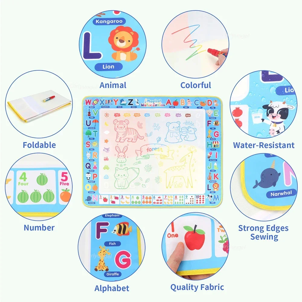 Magic Water Drawing Mat,Reusable Kids Doodle Board, Montessori Educational Toy