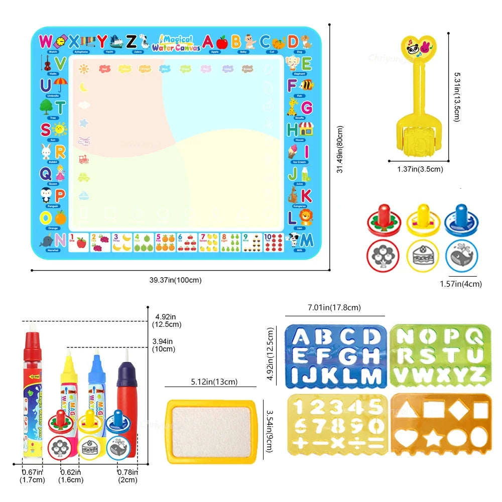 Magic Water Drawing Mat,Reusable Kids Doodle Board, Montessori Educational Toy