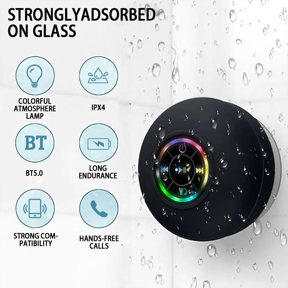 Waterproof Mini Bluetooth Speaker with LED & Suction Cup
