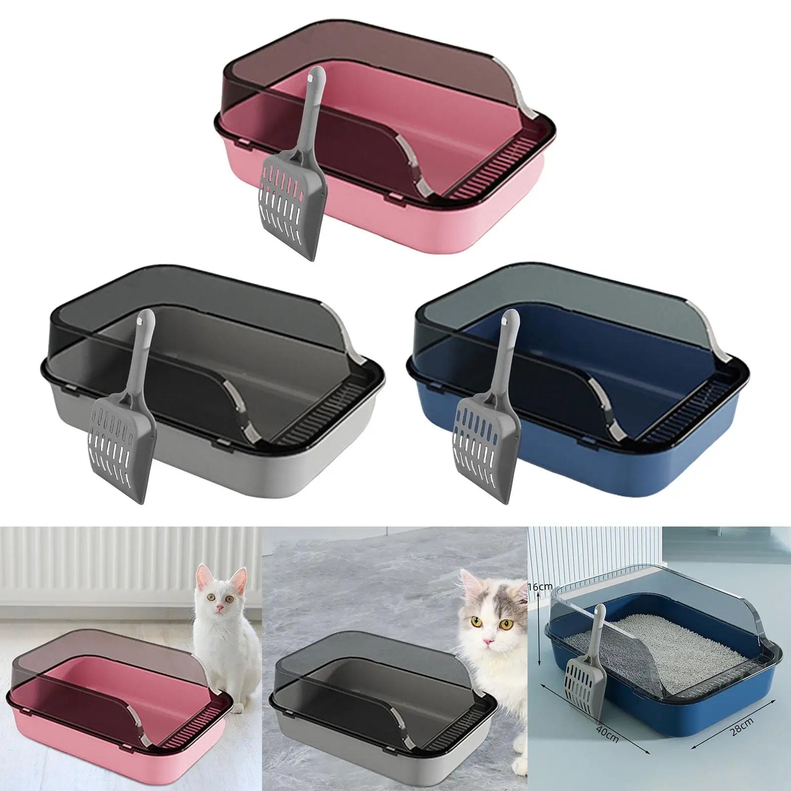 Semi-Enclosed Cat Litter Box with Frame – Large & Easy Clean