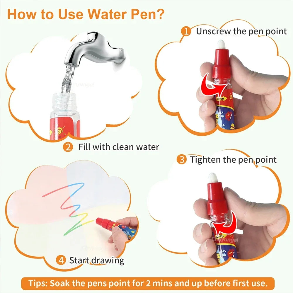 Magic Water Drawing Mat,Reusable Kids Doodle Board, Montessori Educational Toy
