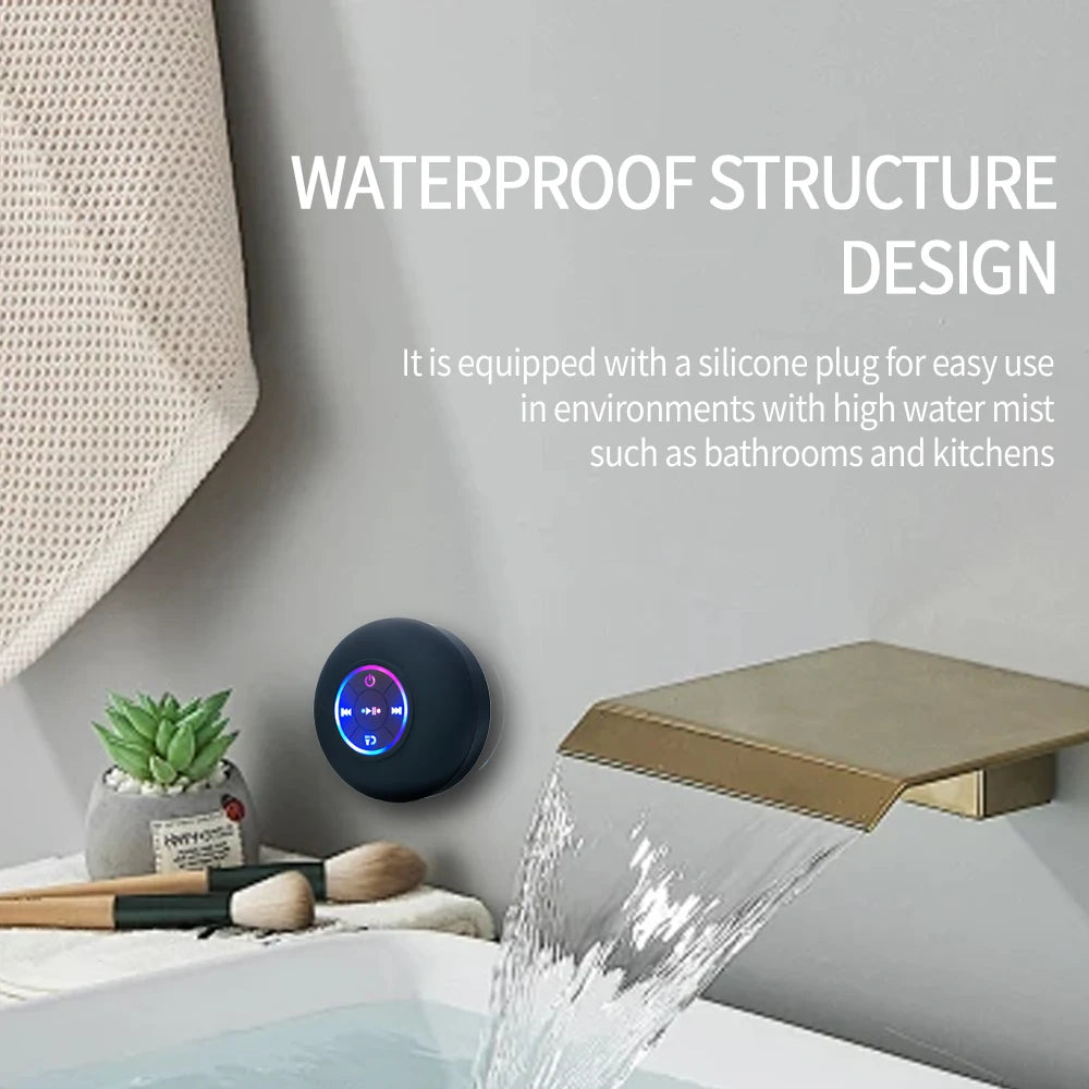 Waterproof Mini Bluetooth Speaker with LED & Suction Cup
