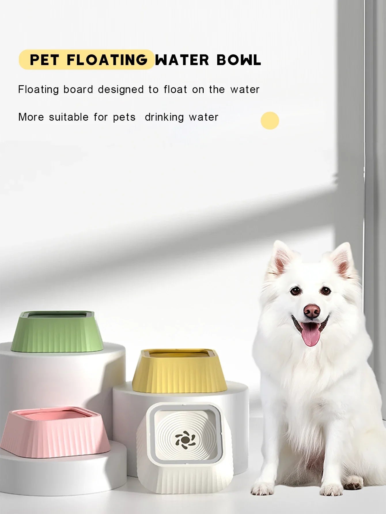 No Spill Pet Water Fountain,Anti-Splash Dog Bowl with Floating Plate Slow Feeder
